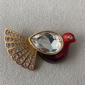 Vintage signed Swarovski Crystal red peacock brooch